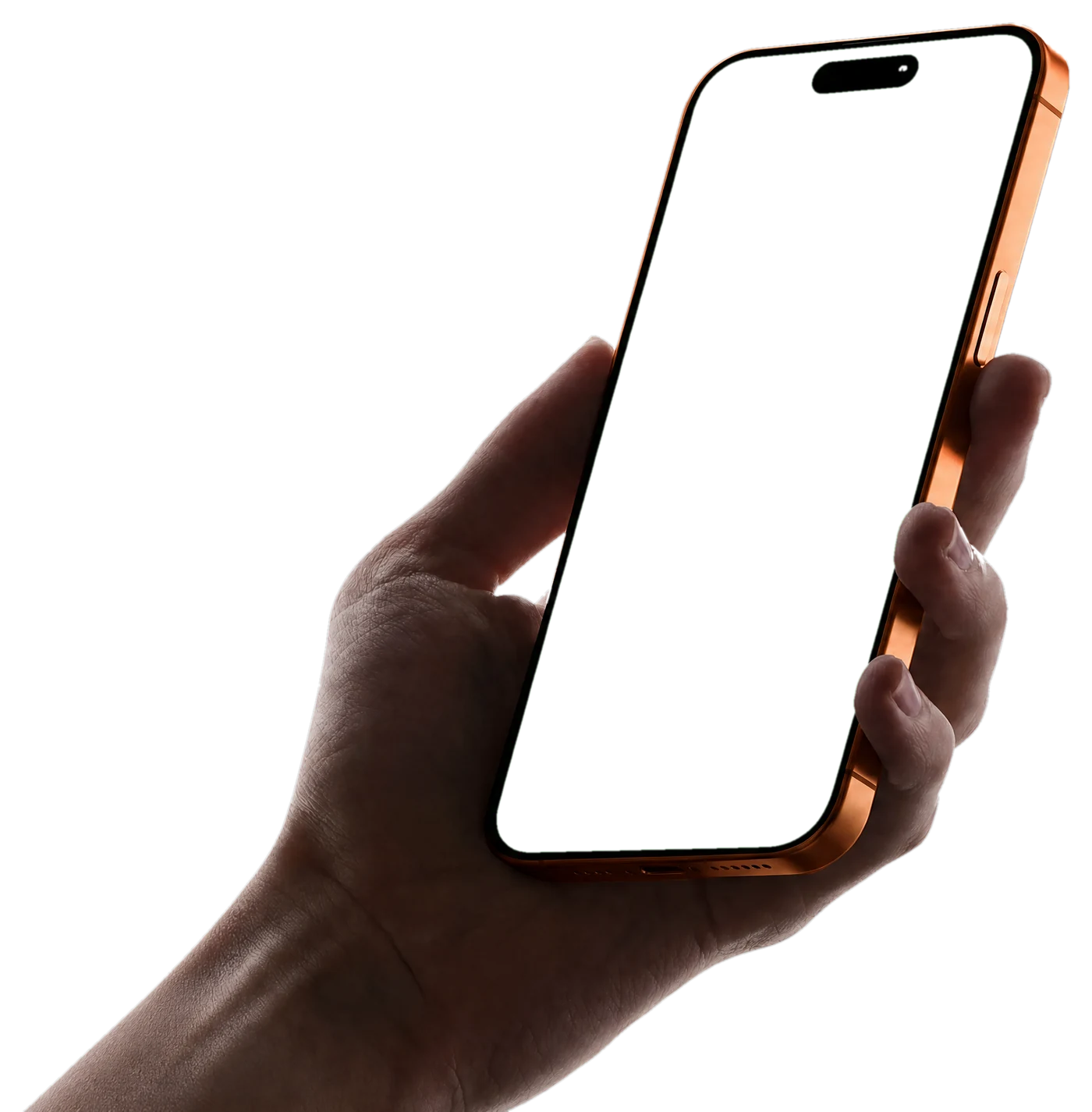 A hand holding a phone running the white-labeled oneway alumni app: home and streak, well-being check-in, tools, the Connected Hearts community and the profile