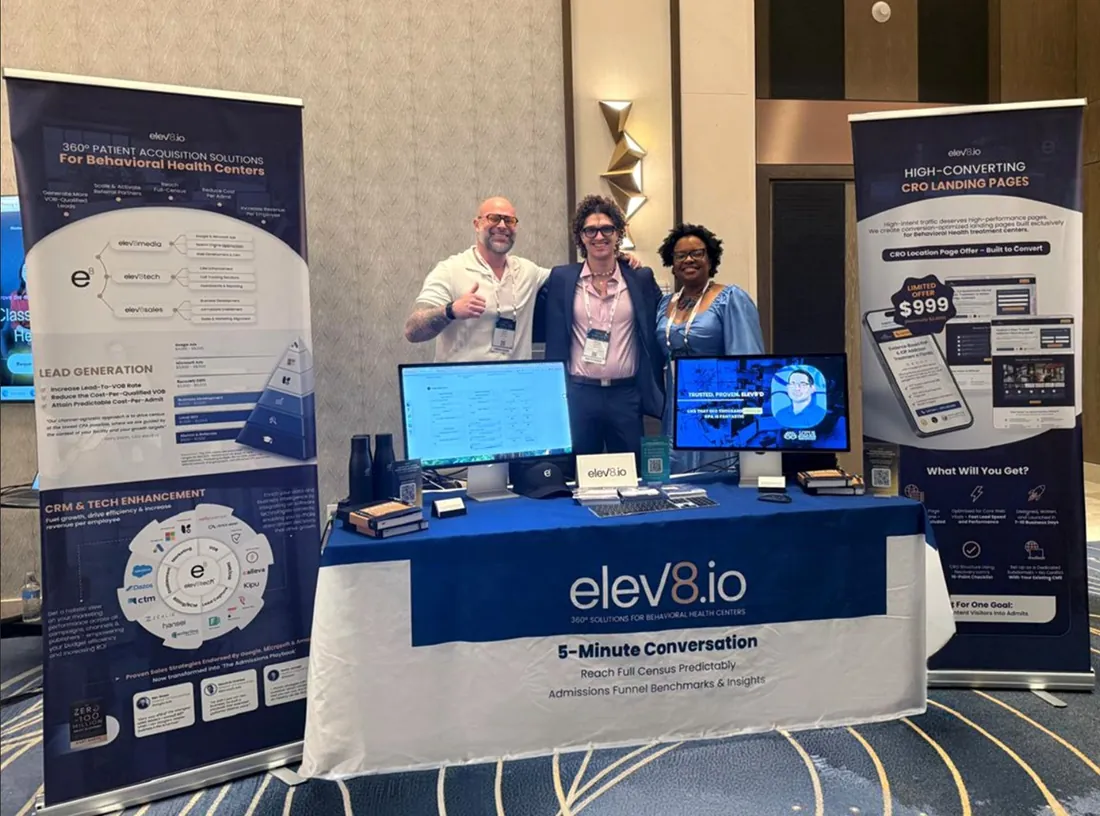 The elev8.io booth at an industry conference