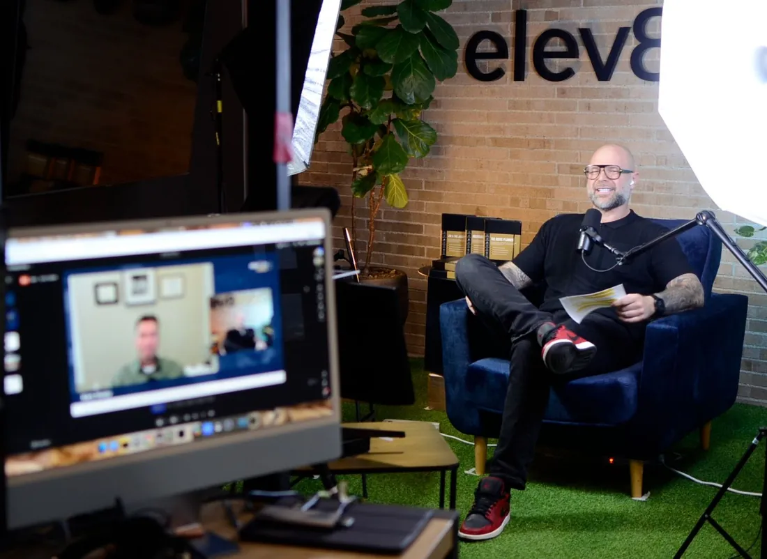Recording in the elev8media podcast studio